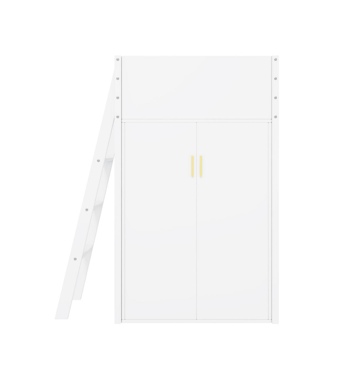 VISOKA Visoka postelja 90/200 cm bela iz masivnega lesa z mizo, omaro in lestvijo - bela, leseni material (90/200cm) - OKWISH