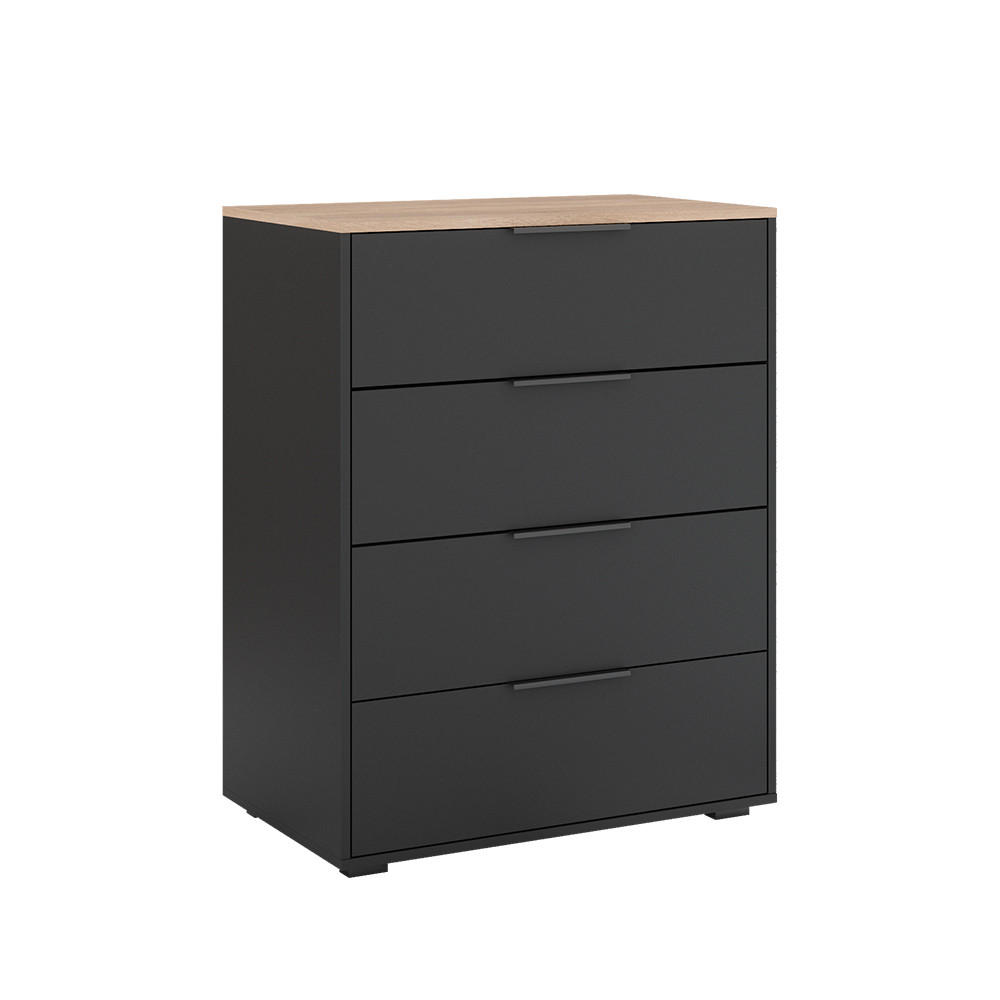 KOMMODE Betti Anthrazit 120 x 83.6 cm mit 4 Schubladen - Anthrazit/Sonoma Eiche, Holzwerkstoff (30/83.6/120cm) - Vicco