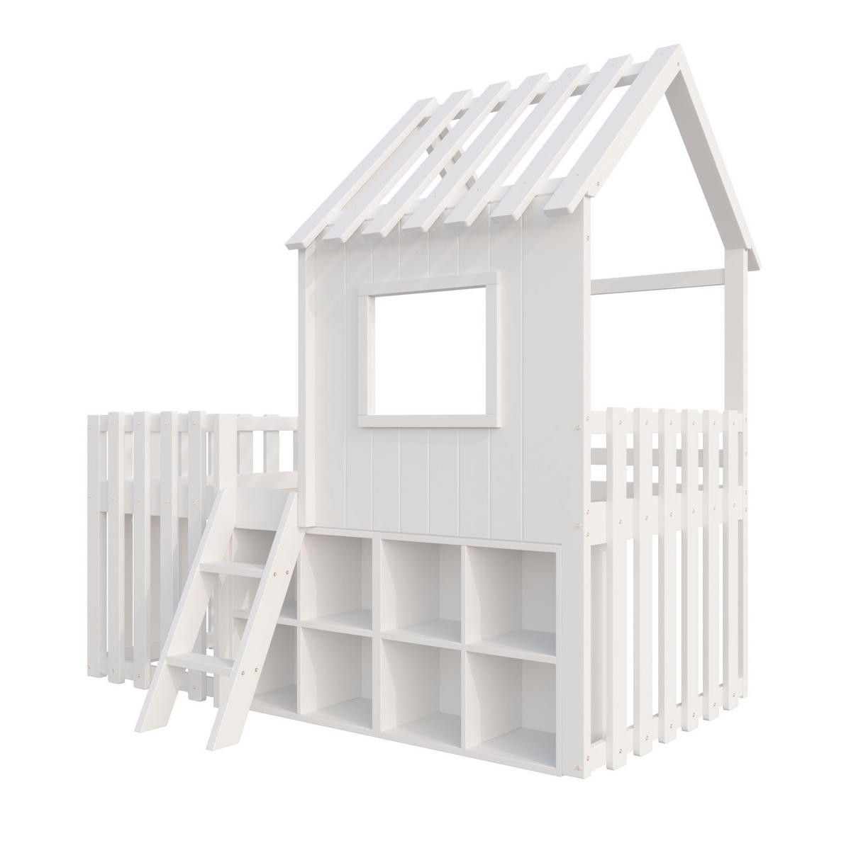 HAUSBETT 90/200 cm Weiß aus Massivholz mit Stauraum und Spielhaus-Design - Weiß, Holz (90/200cm) - Flora Grace