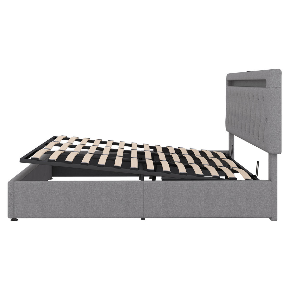 POLSTERBETT aus Leinen und MDF 180x200 cm Grau mit Bettkasten, LED-Beleuchtung und USB-Anschluss - Grau, Textil (180/200cm) - IVMEU