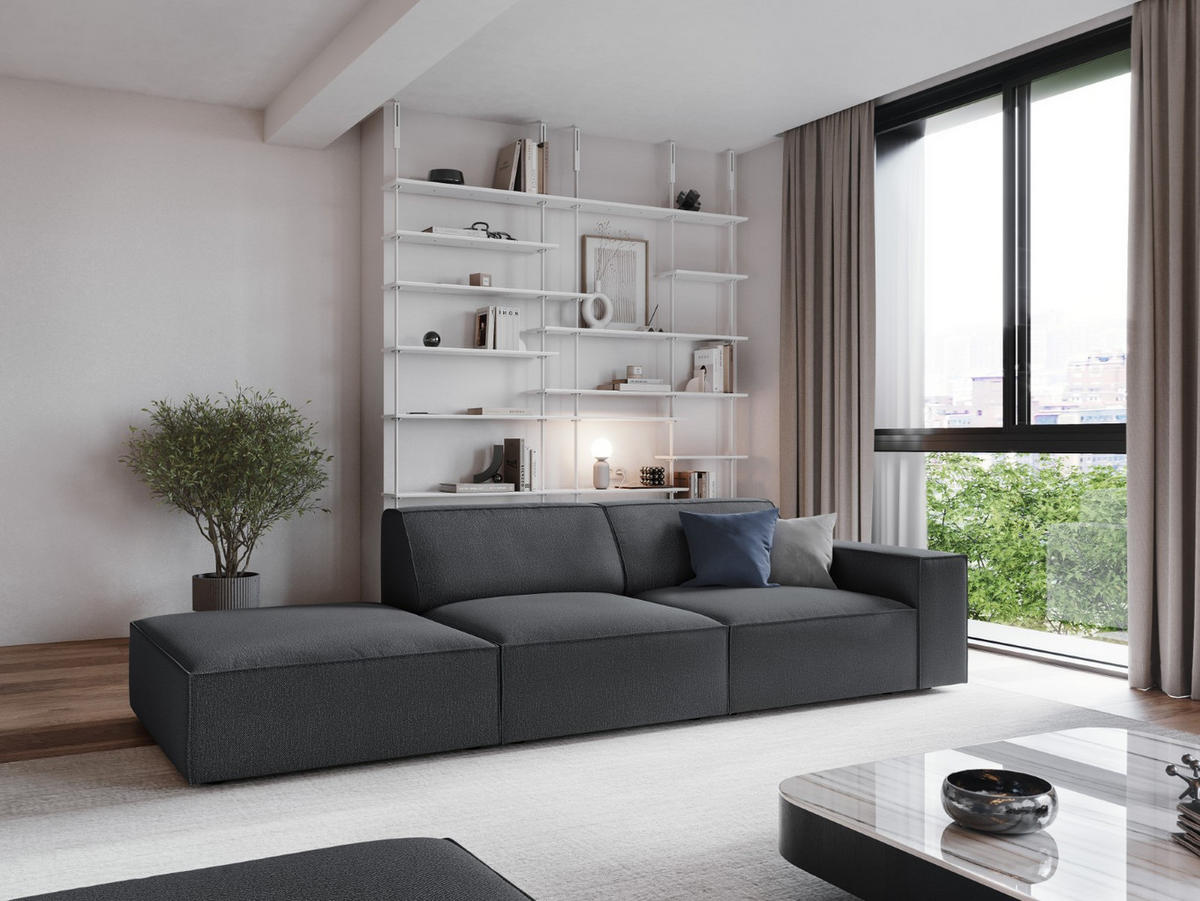 SOFA Jodie aus strukturiertem Stoff dunkelgrau 3 Sitzplätze - Dunkelgrau, Textil (102/70/262cm) - Micadoni