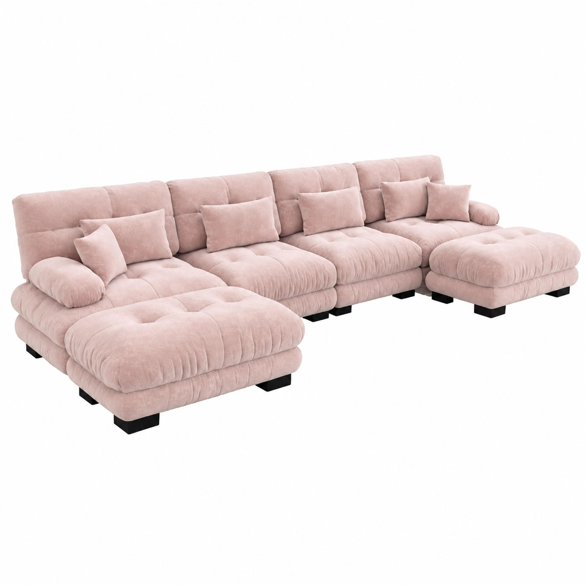 SOFA modular U- oder L-Form Chenille Pink mit beweglichen Ottomans - Pink, Kunststoff (145/81/406cm) - Meubliv