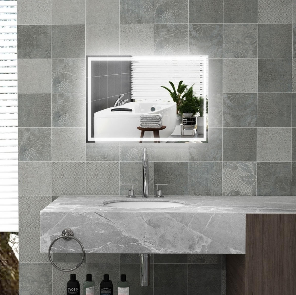 WANDSPIEGEL 70/50/4 cm silber aus Glas mit LED und Anti-Beschlag - Silberfarben, Glas (50/4/70cm) - OKWISH