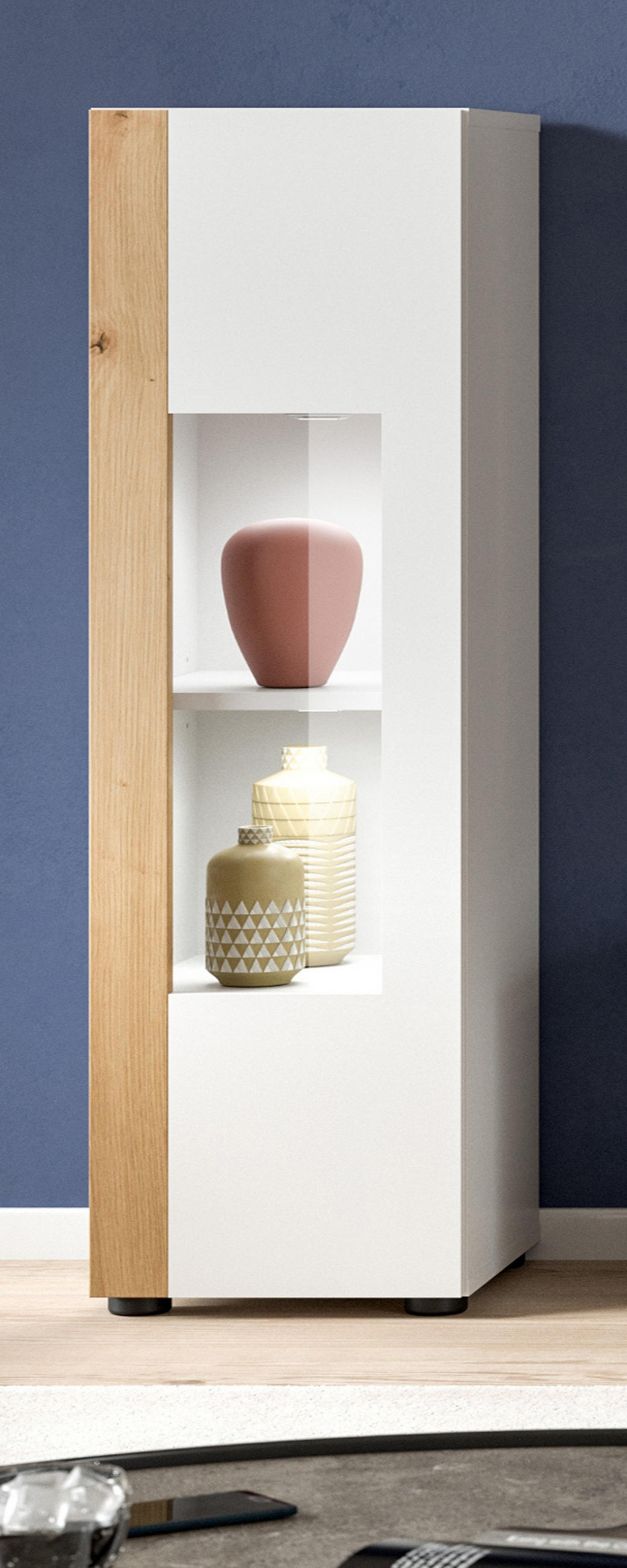 VITRINE weiß und Eiche 30 x 110 cm, Vitrinenschrank stehend/hängend - Schwarz/Weiß, Glas/Holzwerkstoff (30/112/33cm) - Inn.Furn