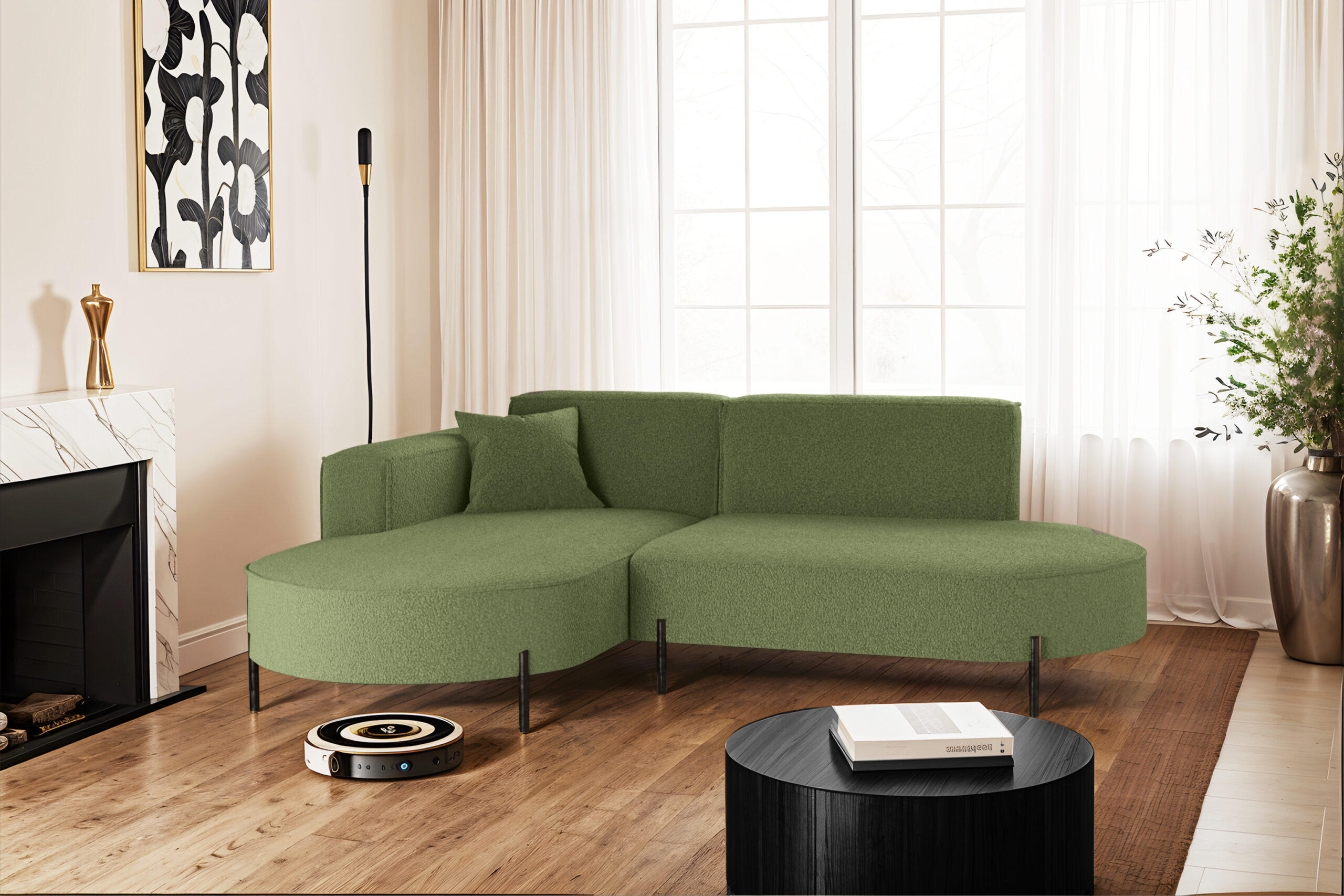 ECKSOFA L-Form Designer Modena Rein Stoff Quelle Olive Links - Olivgrün, Holz/Textil (165/236cm) - Kaiser Möbel