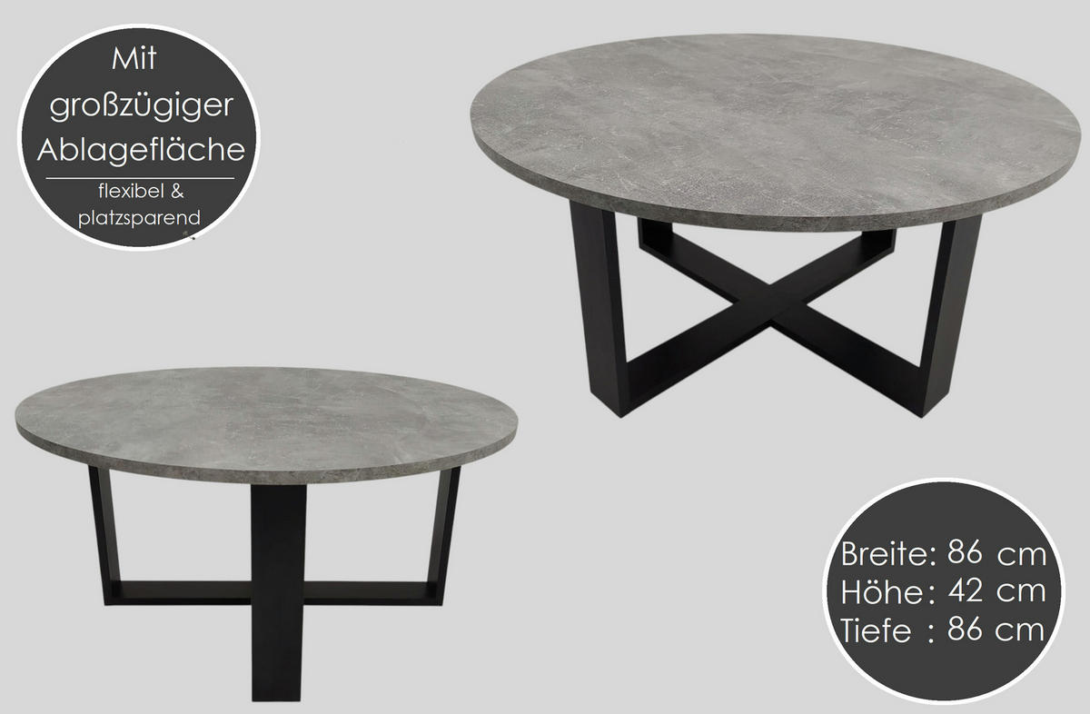 COUCHTISCH rund Eiche Gold Schwarz 86x42 cm - Eichefarben/Schwarz, Holzwerkstoff (86/86/42cm) - designimpex