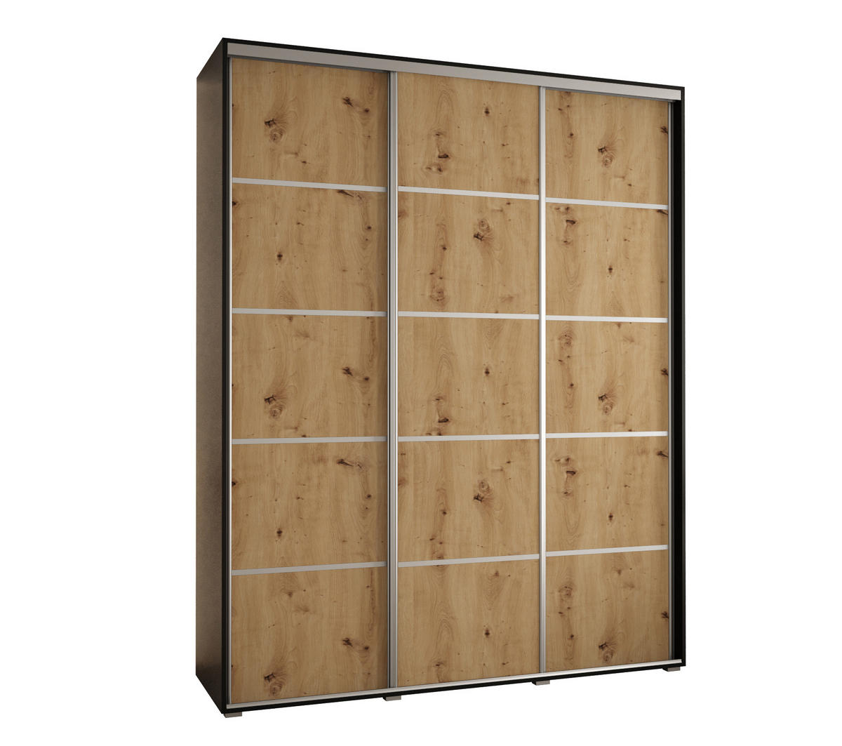 SCHWEBETÜRENSCHRANK 235,2/190/60 3-türig - Silberfarben/Schwarz, Holz/Metall (190/235/60cm) - Abiks Möbel