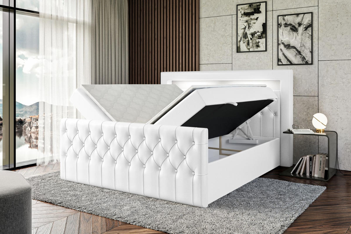BOXBETT AURORA - 120x200 - H3 - Weiß Hochglanz - Weiß Hochglanz, Holzwerkstoff (120/200cm) - ALTDECOR