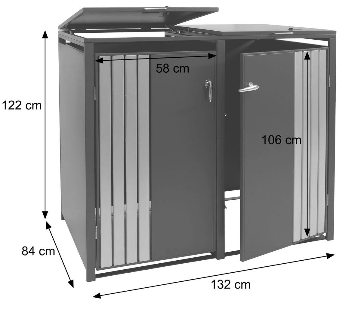 2ER-MÜLLTONNENVERKLEIDUNG Anthrazit - Anthrazit, Metall (132/122/84cm) - Jamb