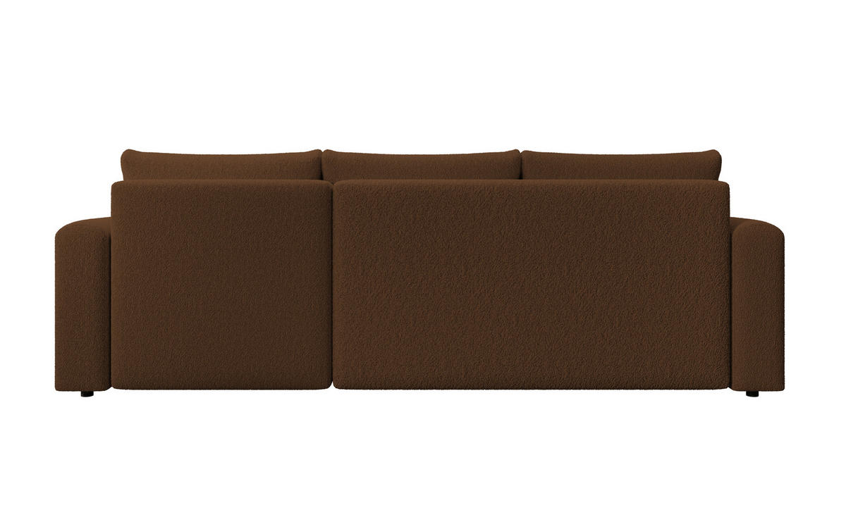 ECKSOFA DORA L, Eckcouch in L-Form mit Schlaffunktion und Bettkasten, Farbe: Braun, Bouclé-Stoff, Ottomane Rechts - Braun, Textil (240/143cm) - Storez24