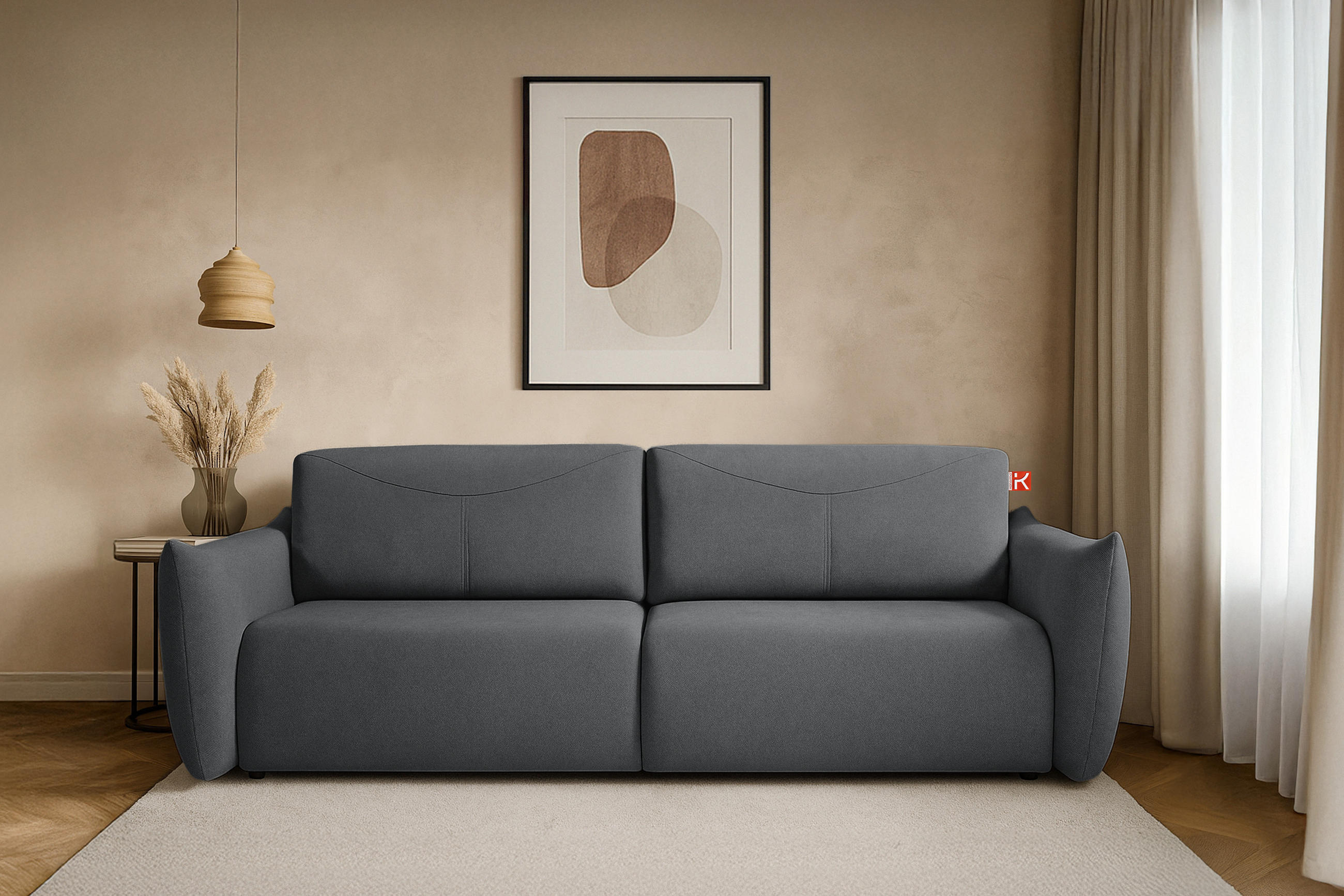 Thumbnail - Konsimo® 3-Sitzer-Sofa, Dunkelgrau, Holz, Textil, 242x87x111 cm, Wohnzimmer, Sofas & Couches, Sofas, 3-Sitzer Sofas