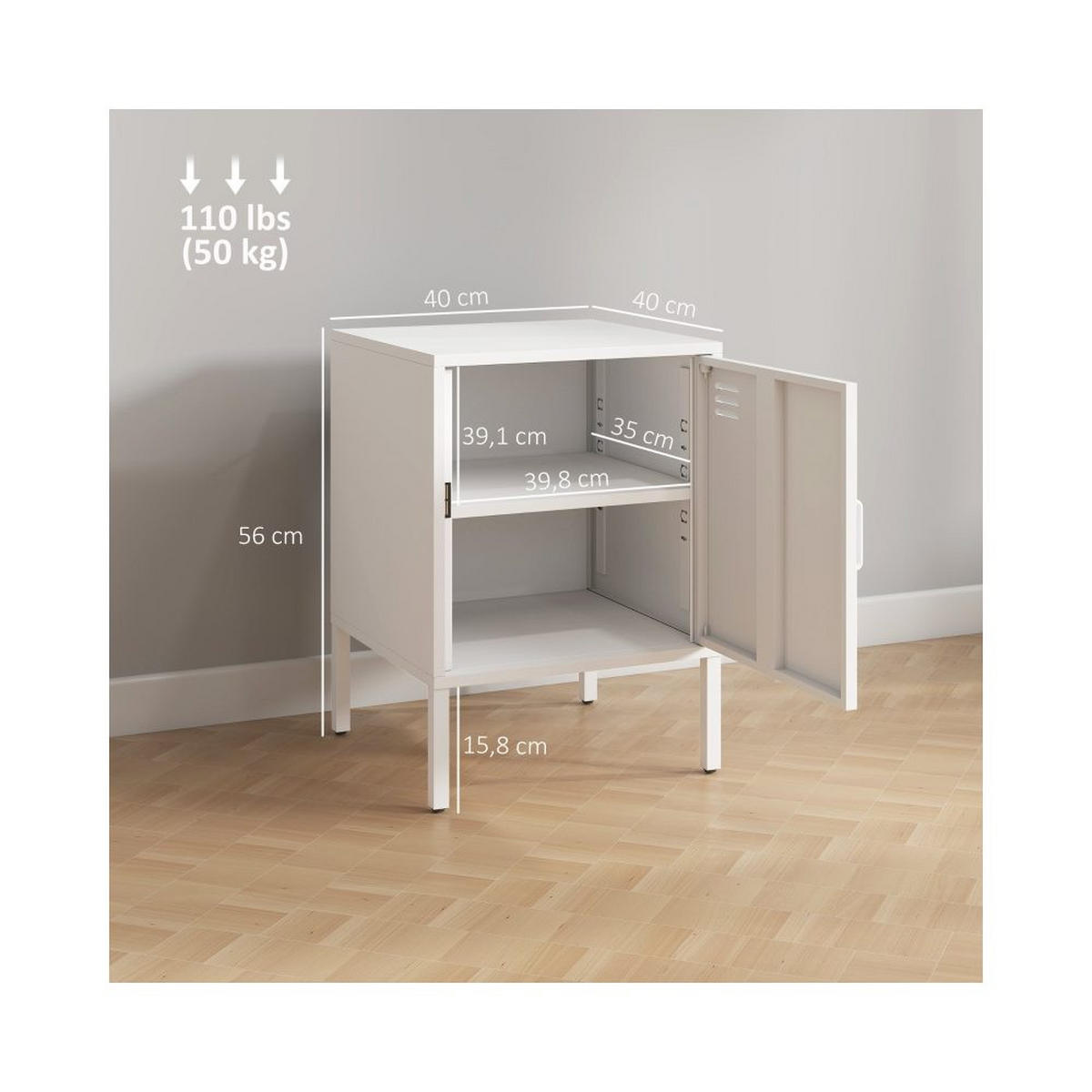NACHTISCH STAHL WEISS, VERSTELLBARES REGAL, MULTIROOM - Weiß, Holzwerkstoff (40/56/40cm)