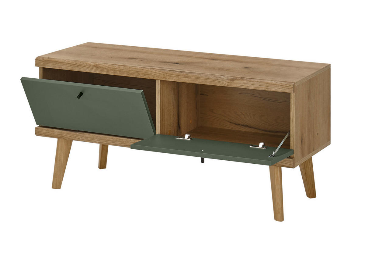 WOHNWAND 4-teilig salbei grün, Evoke Eiche, skandinavisch 324 cm, Wohnkombination - Salbeigrün/Eichefarben, Glas/Eichenholz (324/160/40cm) - Furn.Design