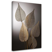 WANDBILD minimalismus mit goldenen blättern - Grau, Textil (40/60cm) - Feeby