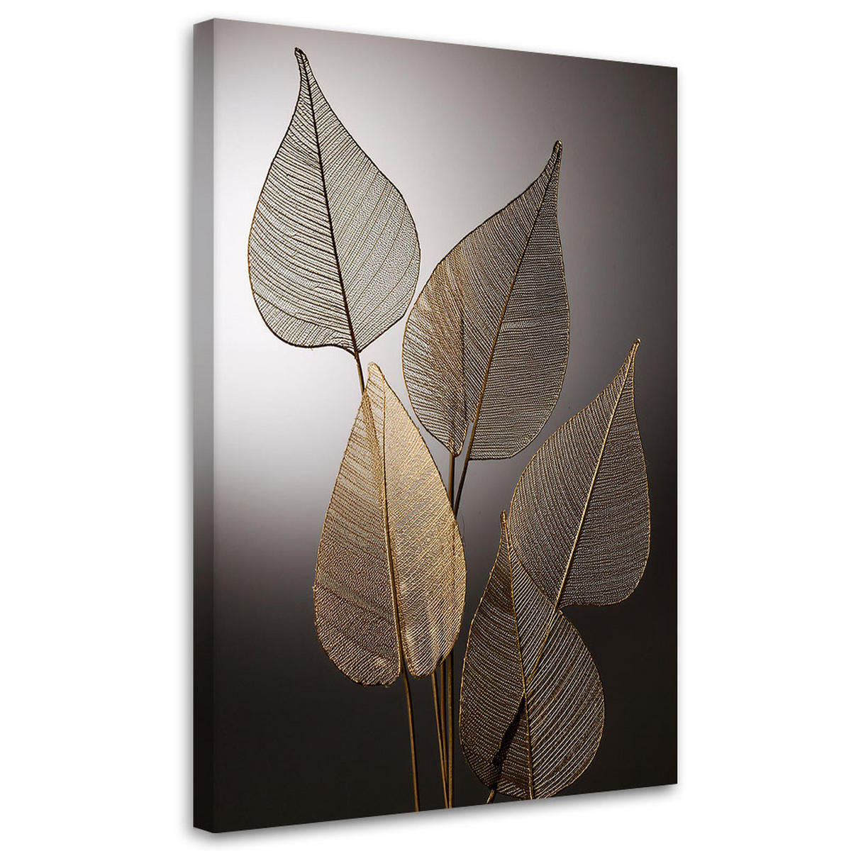 WANDBILD minimalismus mit goldenen blättern - Grau, Textil (40/60cm) - Feeby