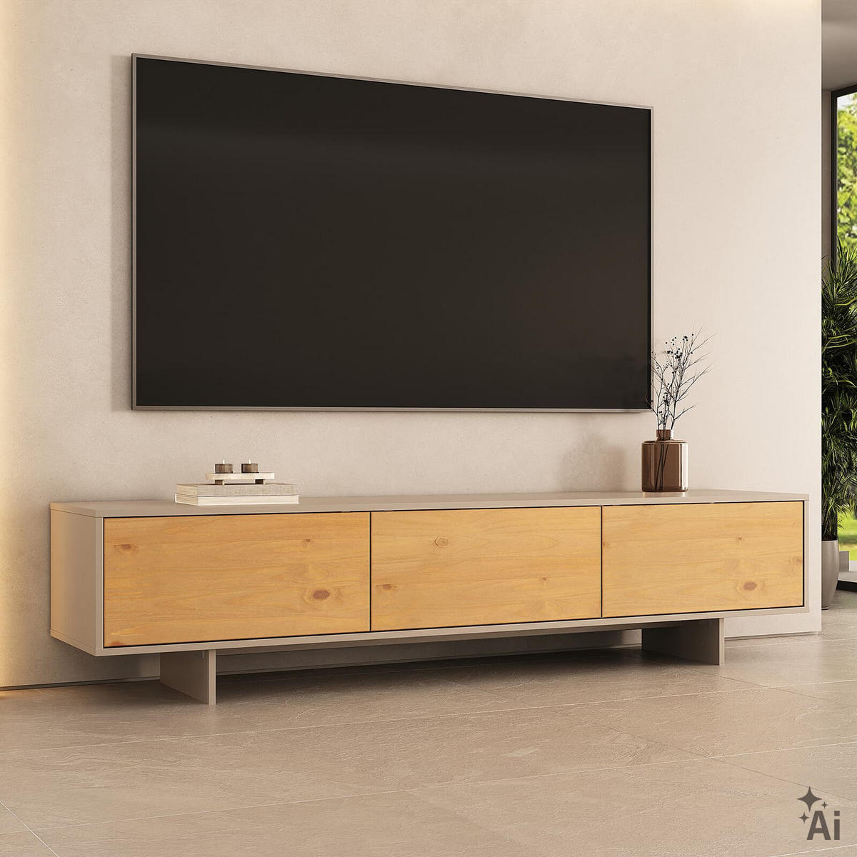 LOWBOARD ARTO Eiche/Kaschmir - Kaschmir/Eichefarben, Holz (184/42/39cm) - IDIMEX