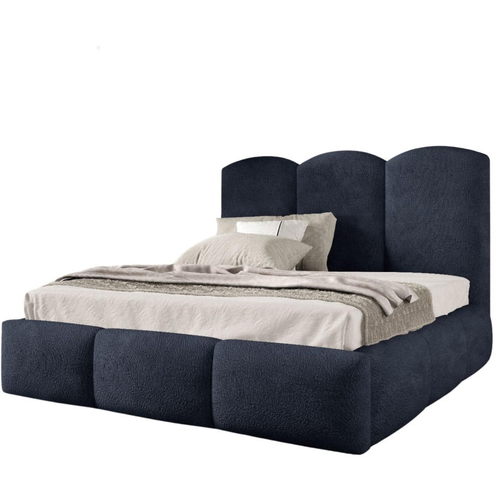 POLSTERBETT Bero, 160x200, Bouclé-Stoff, Marineblau - Dunkelblau, Textil (160/200cm) - Beautysofa