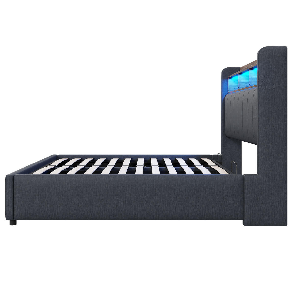 POLSTERBETT 140x200 cm Grau mit LED-Beleuchtung, USB- und Typ-C-Anschlüssen sowie Bettkasten - Grau, Textil (140/200cm) - IVMEU
