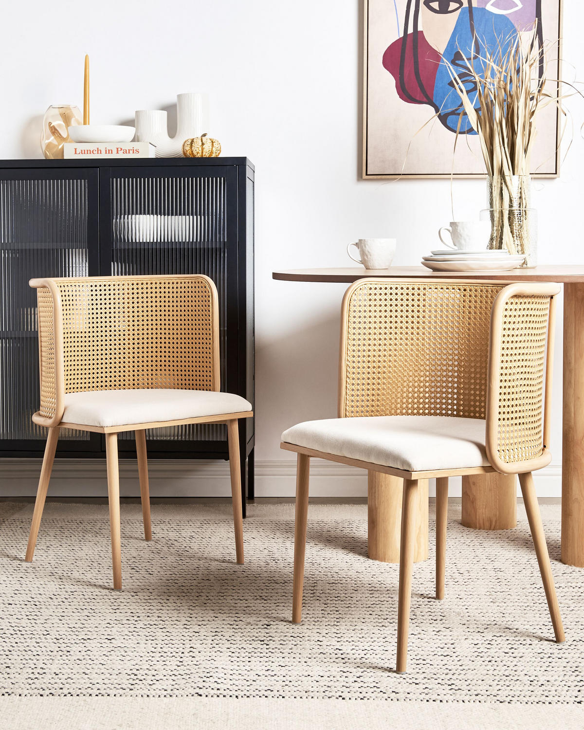 ESSZIMMERSTUHL 2er-Set Metall heller Holzfarbton/beige Kobuk - Hellbraun/Beige, Metall (52/75/46cm) - Beliani