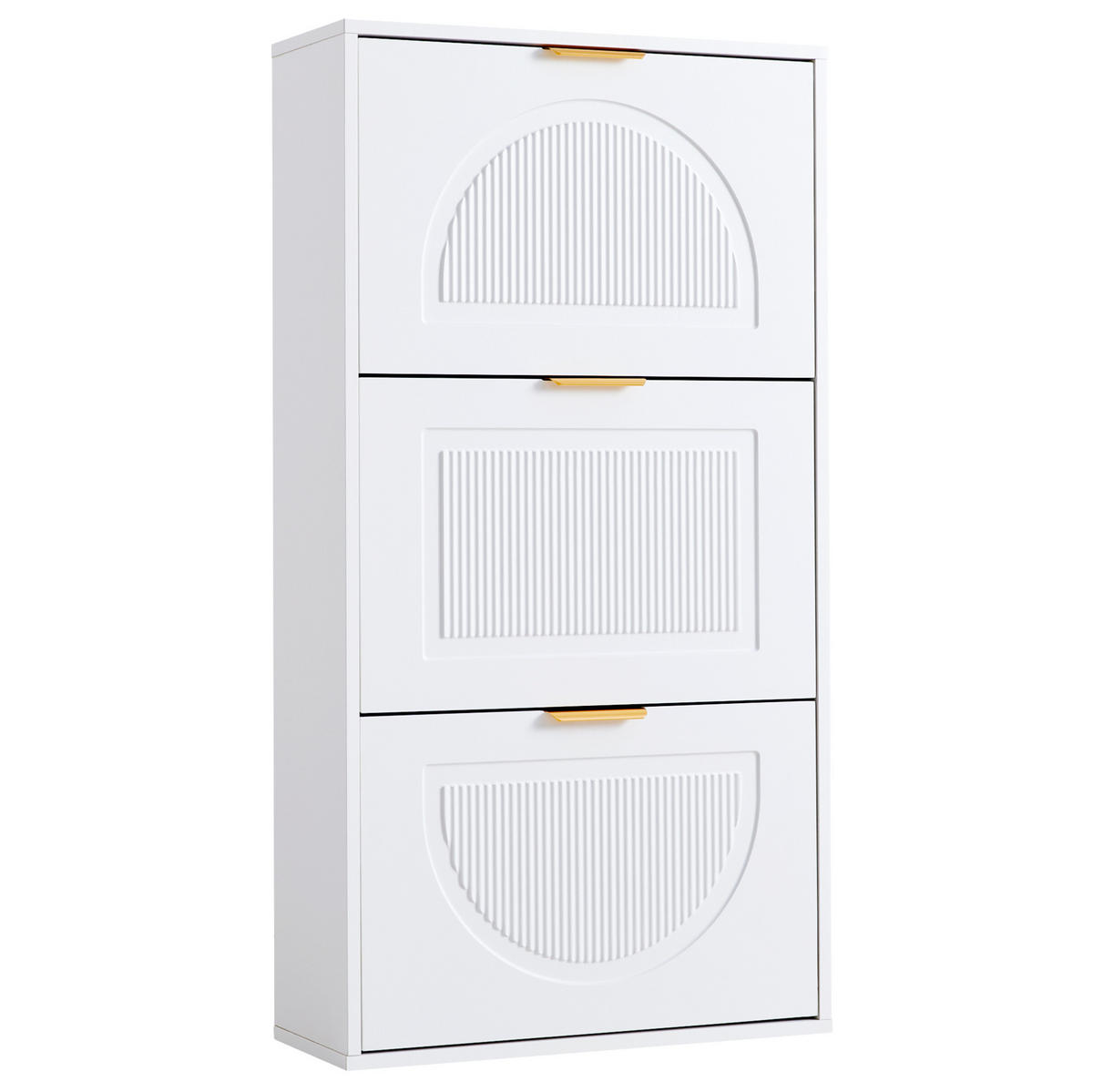 SCHUHSCHRANK aus MDF & Spanplatte 60x24x114cm in Weiß mit 3 Klappen - Weiß, Holzwerkstoff (60/114/24cm) - Modfu