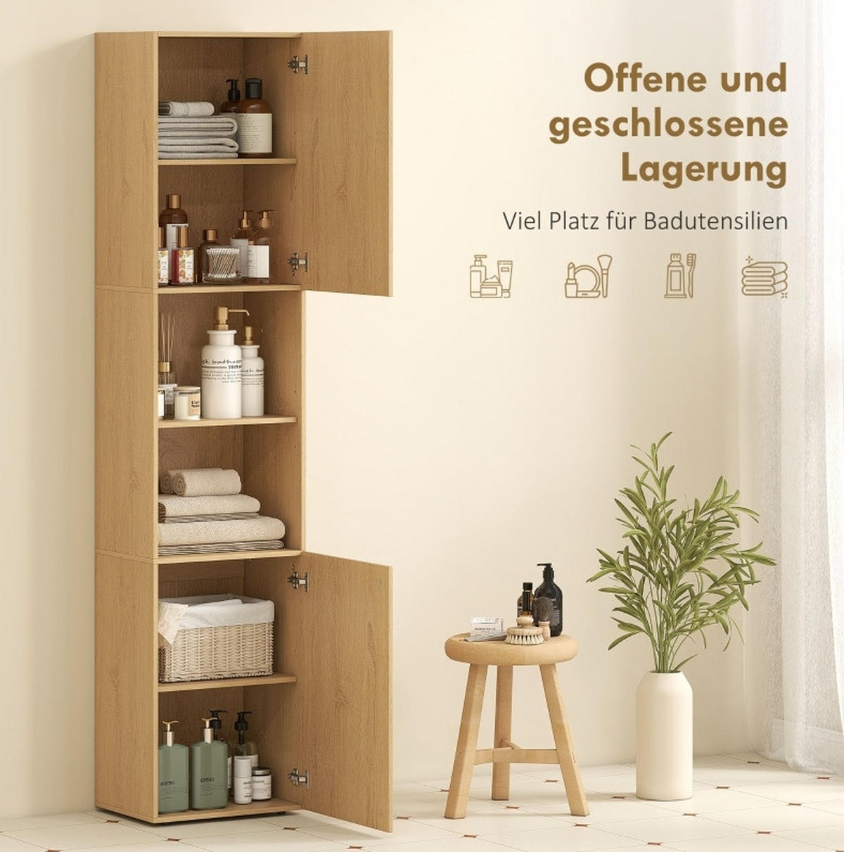 HOCHSCHRANK 40/31/182 cm aus Holz mit verstellbaren Einlegeböden Eichefarben - Eichefarben, Holzwerkstoff (40/182/31cm) - Modenvie