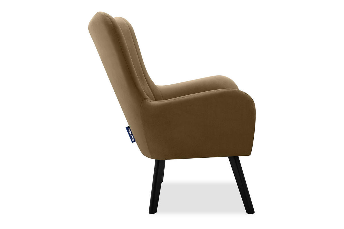 OHRENSESSEL GADI Velourstoff, Beige - Beige/Schwarz, Holz/Textil (76/100/78cm) - KONSIMO®