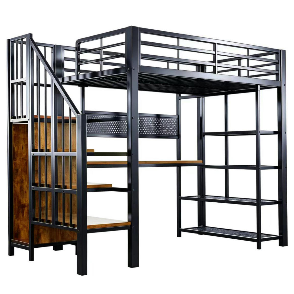 HOCHBETT 90/200 cm in Schwarz mit Treppe, LED und Steckdosen - Schwarz, Holzwerkstoff/Metall (90/200cm) - WISHDOR