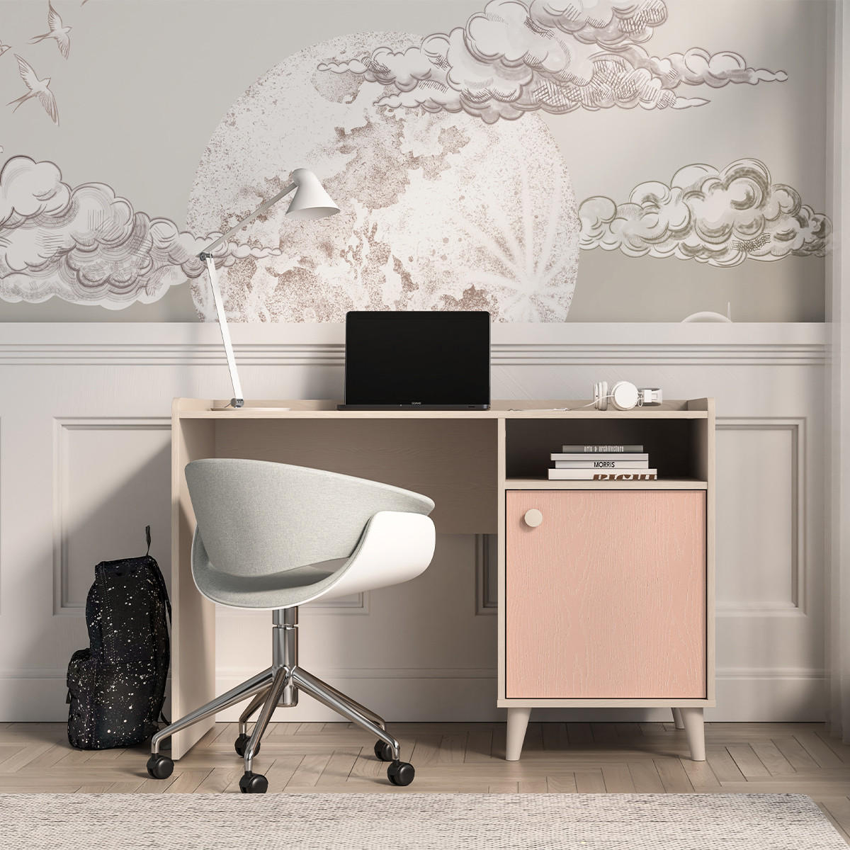 PSACÍ STŮL Alycia Béžová - Korálově růžová - Efekt dřeva - růžová, dřevo (120/80/58cm) - Petits-meubles