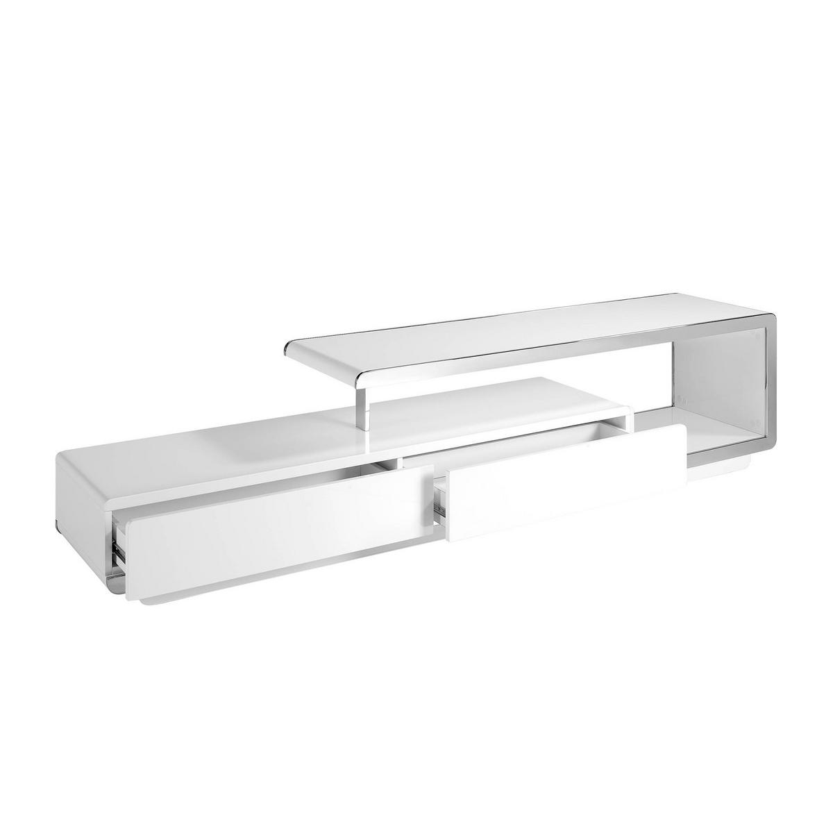 TV-ELEMENT TV-Ständer aus weißem Holz mit verchromtem Stahlsockel und verchromtem Stahlsockel 200/40/45 cm - Edelstahlfarben/Weiß, Holz/Metall (200/45/40cm) - ANGEL CERDA