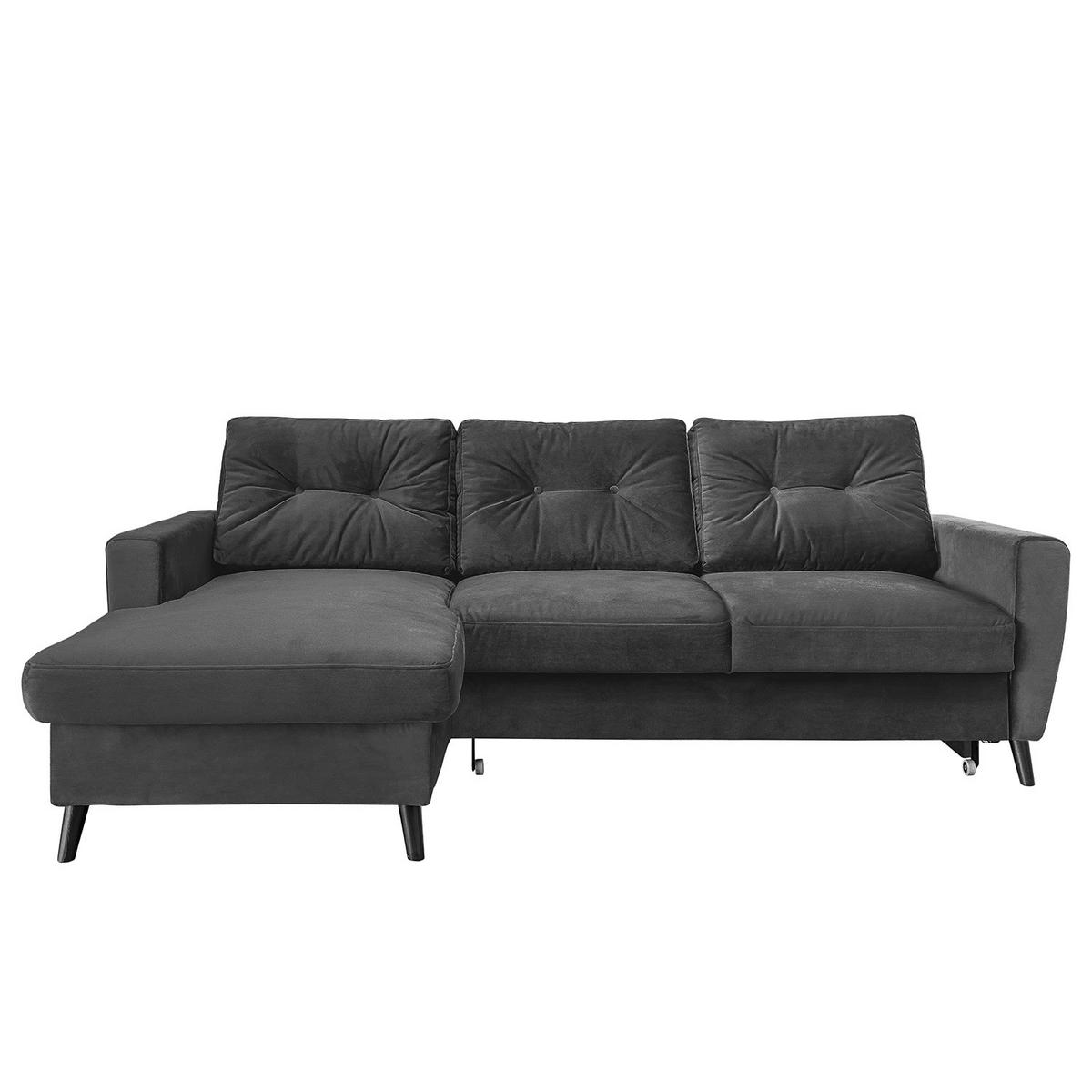 ECKSOFA mit Longchair - Dunkelgrau/Schwarz, Buchenholz/Textil (233/148cm) - home24