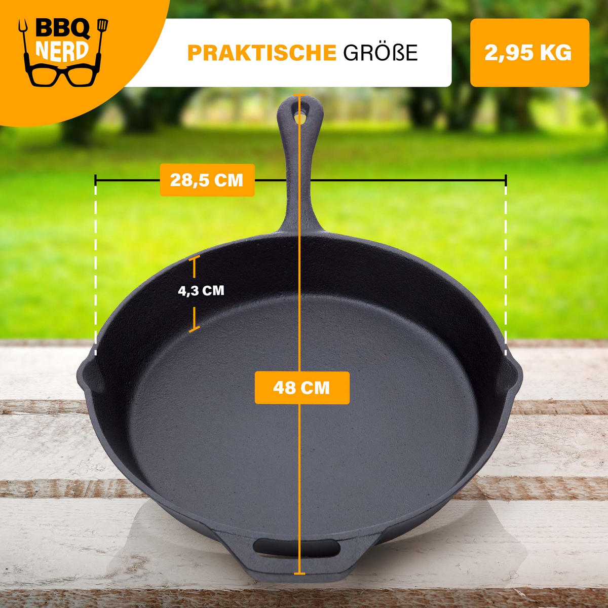GRILLPFANNE Gusseisen Ø25cm 2600g mit Griff - Pfanne Gusspfanne - Schwarz, Metall (26.5/6/44.5cm) - BBQ Nerd