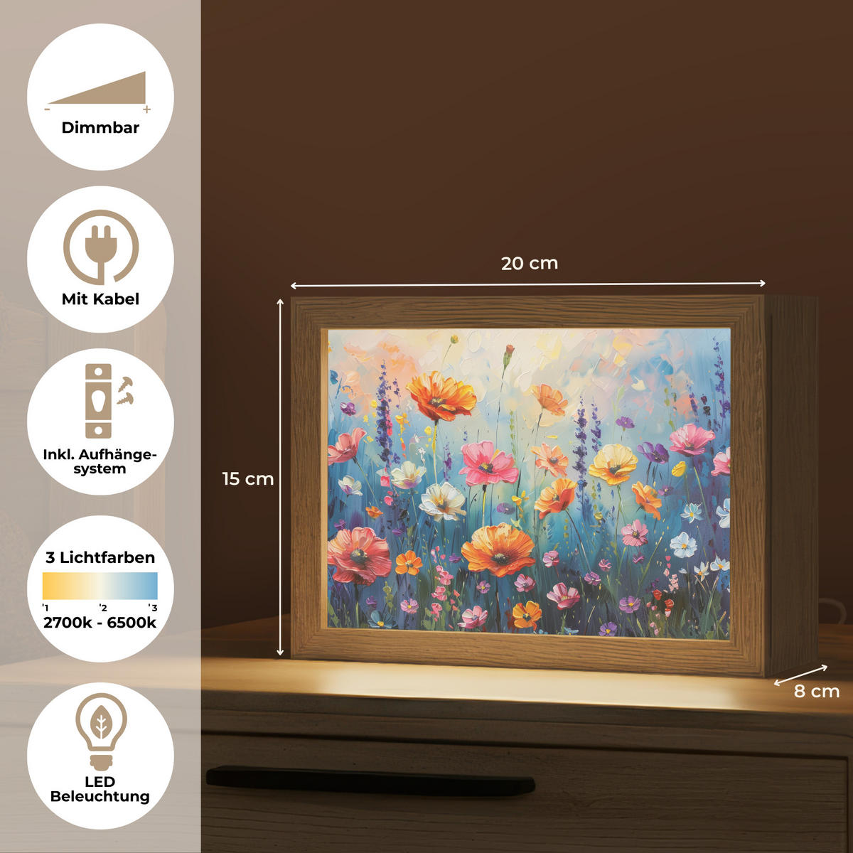 STOLNÍ LAMPA Květiny - Příroda - Akvarel - Umění 20x15 cm - starorůžová, kompozitní dřevo (8/20/15cm) - OnlyWow