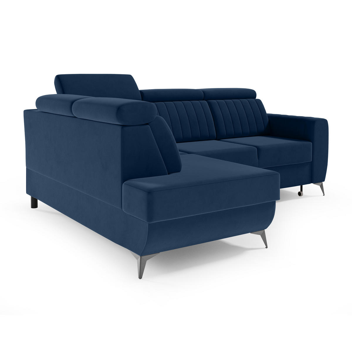 ECKSCHLAFSOFA Connor II verstellbare Kopfstützen, Dunkelblau, links - Schwarz/Dunkelblau, Textil (268/204cm) - Beautysofa