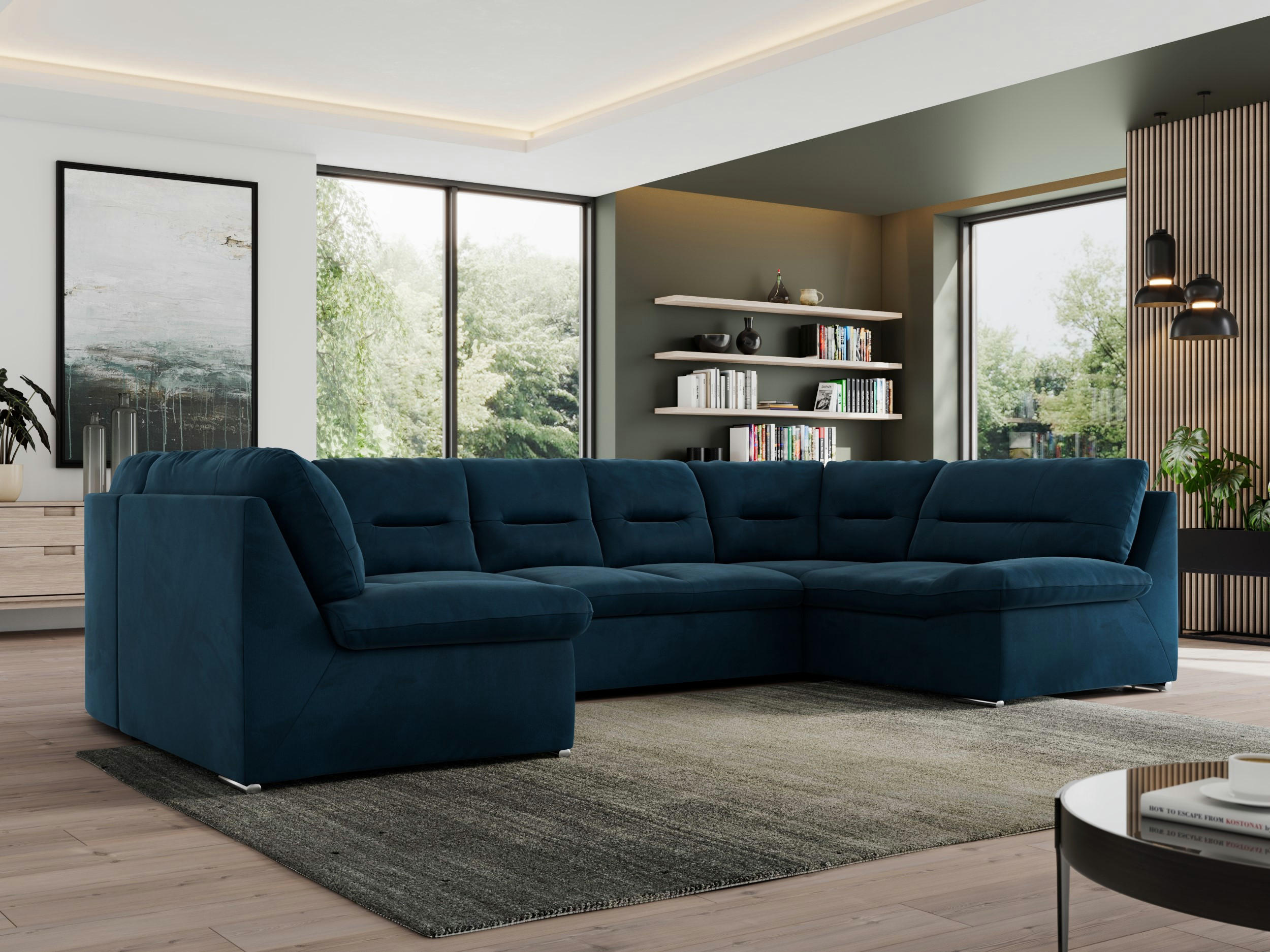 WOHNLANDSCHAFT MORBIDO U Dunkelblau Velvet - Silberfarben/Dunkelblau, Textil/Metall (340/93/206cm) - MKS