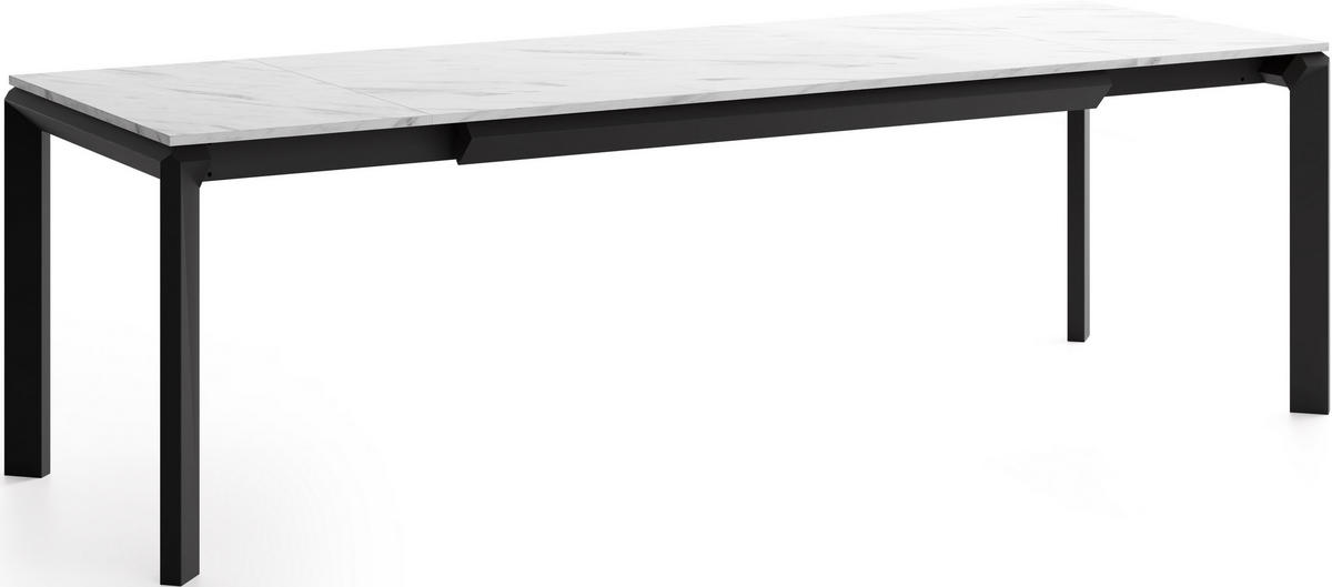 ESSTISCH Elan rechteckig ausziehbar verlängerbar mit Schwarzen Metallbeinen, Marmor Weiß 180-270/90/76 cm - Ecru/Schwarz, Holzwerkstoff/Metall (90/270/76cm) - WFL GROUP