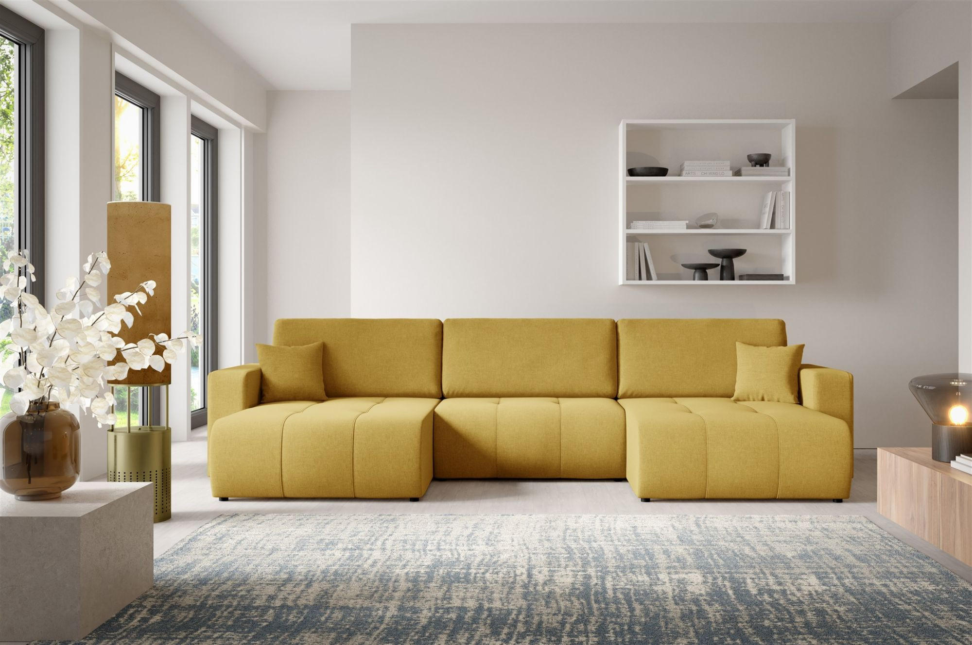 WOHNLANDSCHAFT Augusto - Gelb, Holzwerkstoff/Textil (344/82/149cm) - Fun Möbel