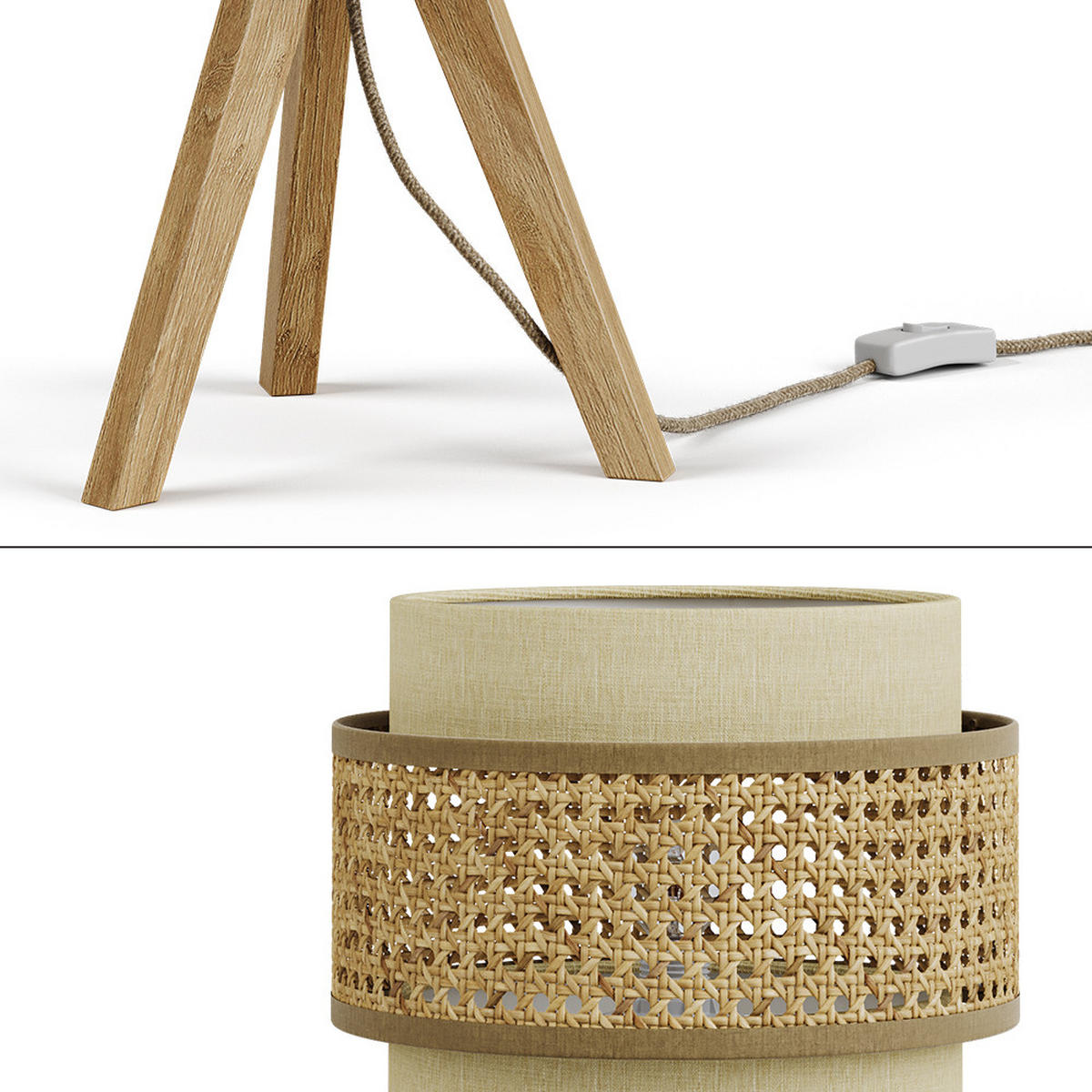 TISCHLAMPE Morten Rattan/Creme 26 x 45 cm mit Standfuß - Creme/Braun, Holz (26/26/45cm) - Vicco