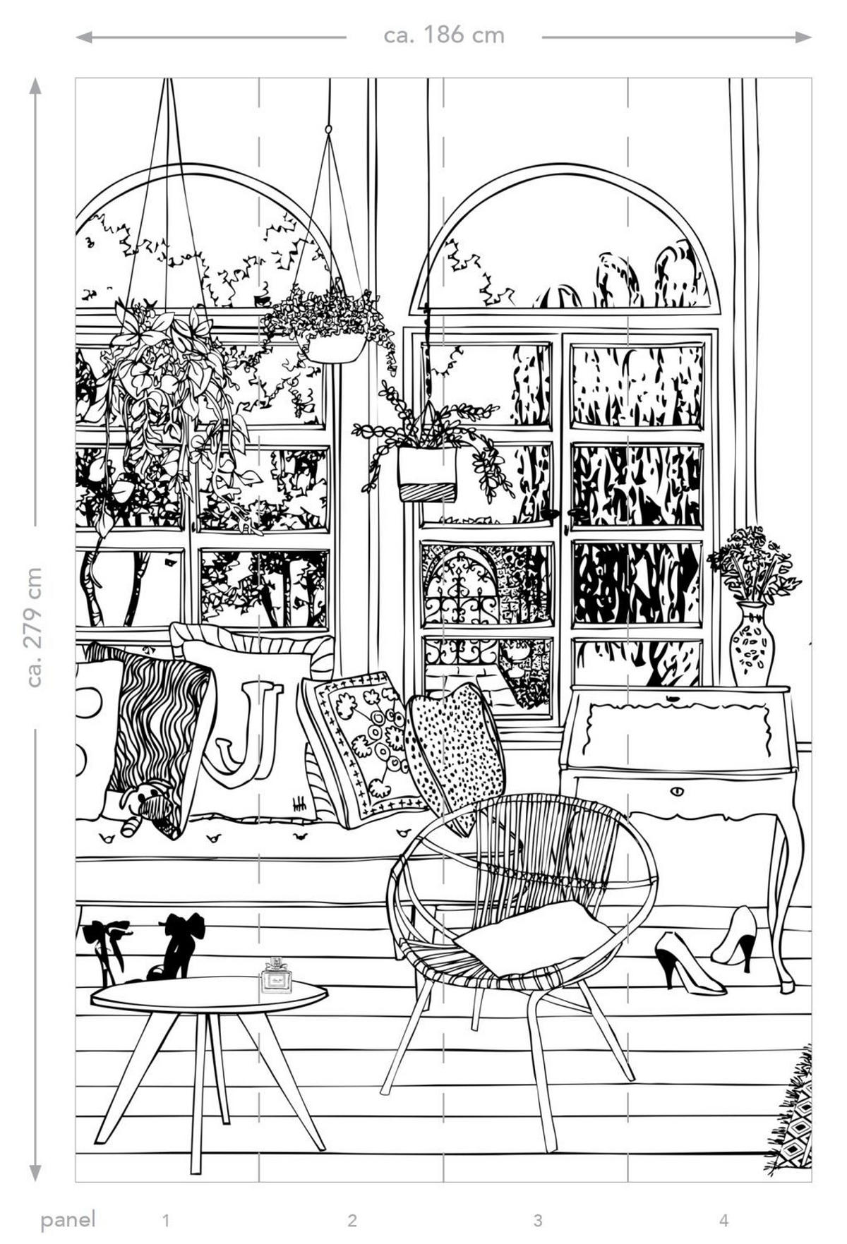FOTOTAPETE Wohnzimmerzeichnung 186 x 279 cm - Schwarz, Papier (186/279cm) - ESTAhome