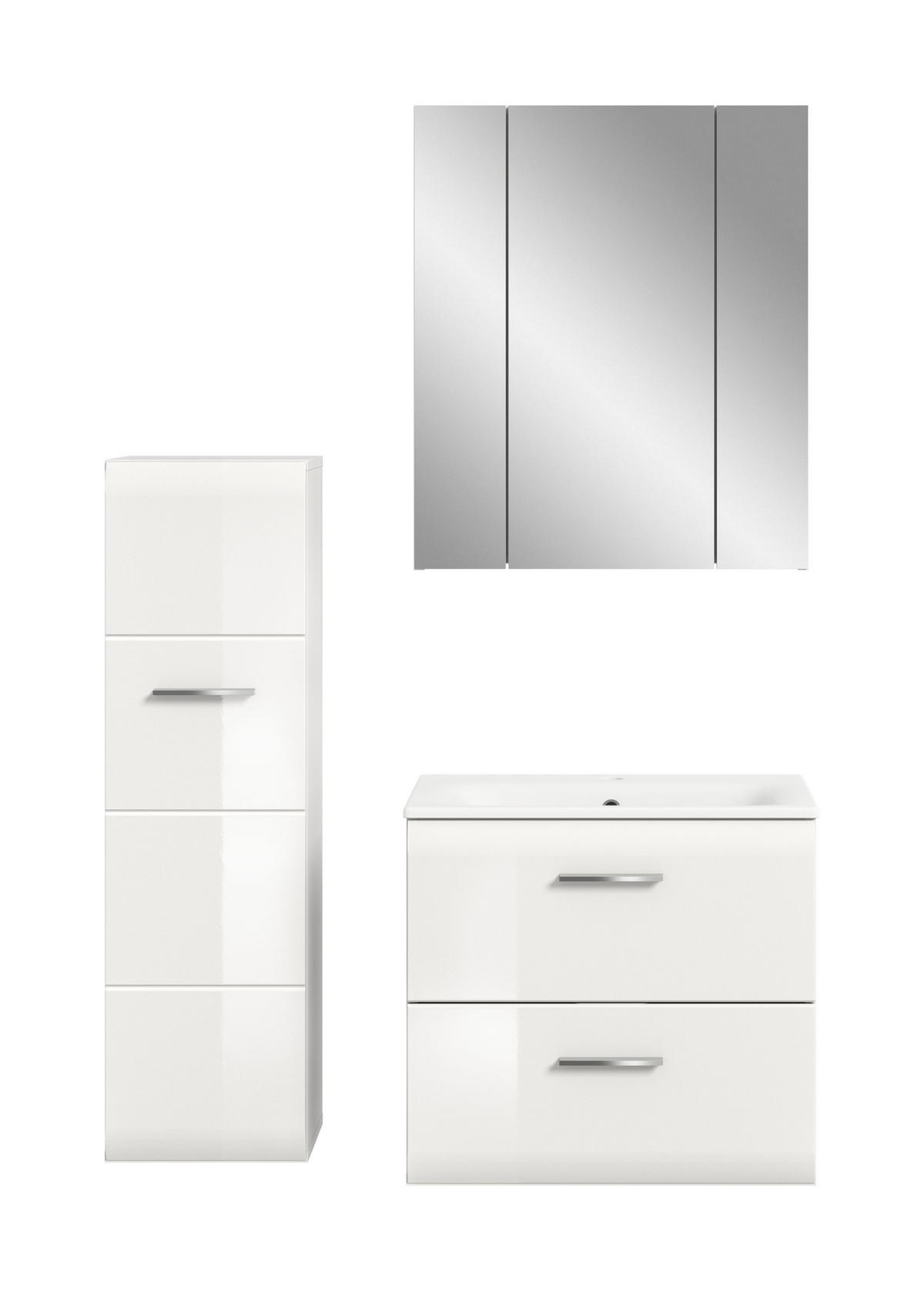 BADEZIMMER 3 tlg. Alba Bad in weiß und weiß hochglanz B/H/T: 105x185x46 cm - Weiß, Holz (105/185/46cm)