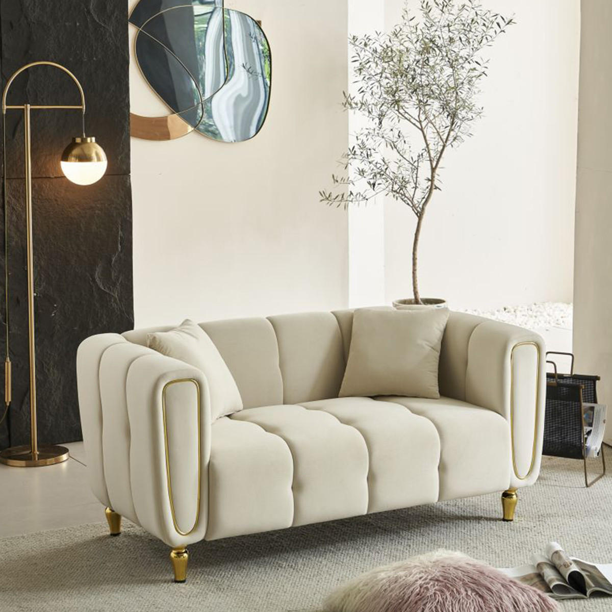 2-SITZER Sofa Samt Alma - Beige - Beige, Textil (81/71/155cm) - Pasmara