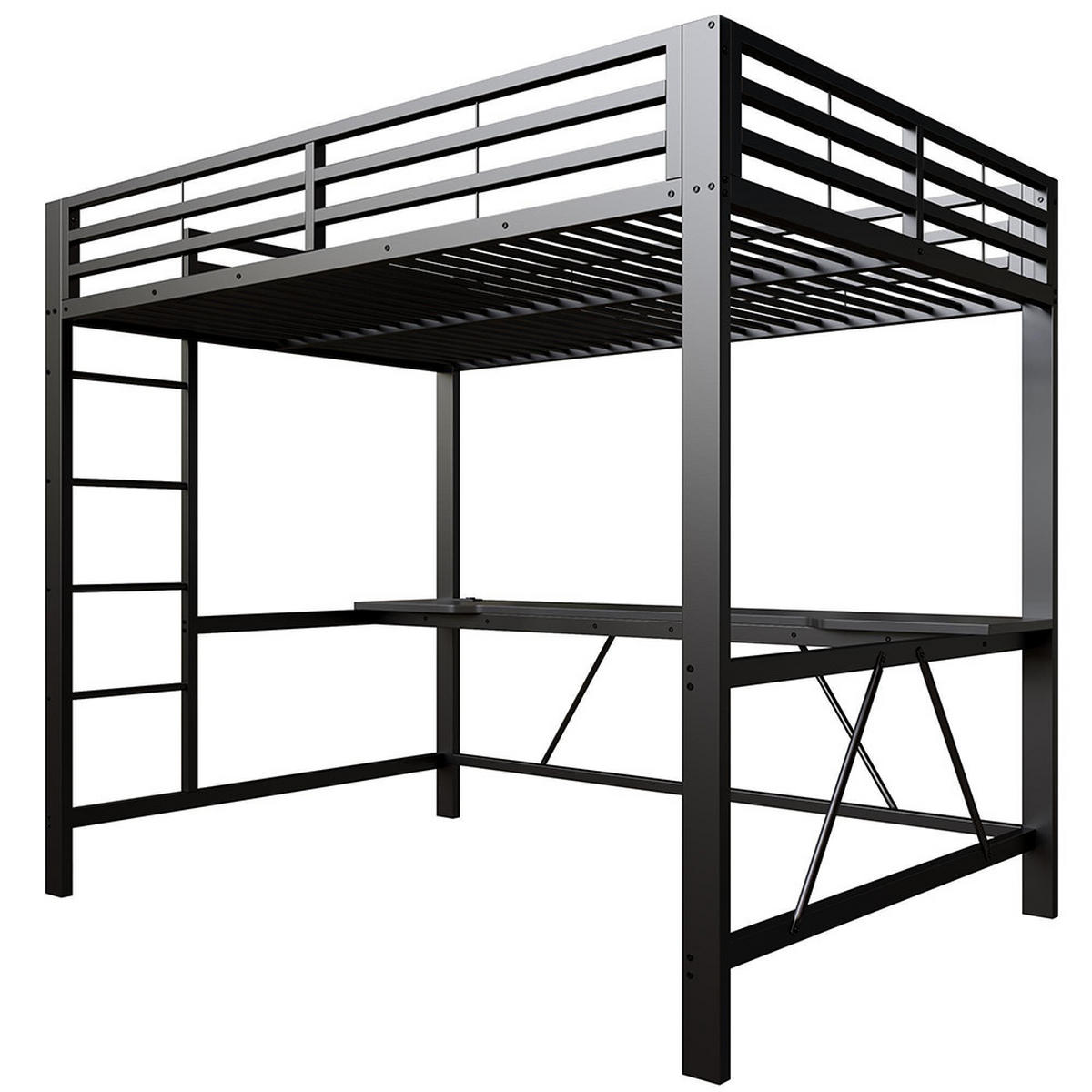 METALLBETT 140x200 cm mit Schreibtisch in Schwarz - Schwarz, Metall (140/200cm) - KOMHTOM