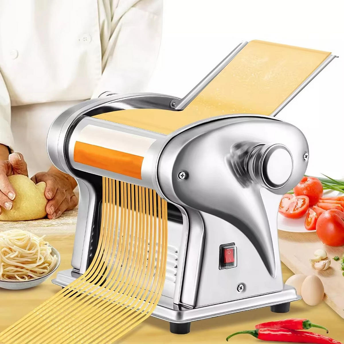 NUDELMASCHINE Elektrisch Edelstahl Teigroller Pasta Presse - Silberfarben, Metall (28.6/25.3/28.6cm) - Bextcok