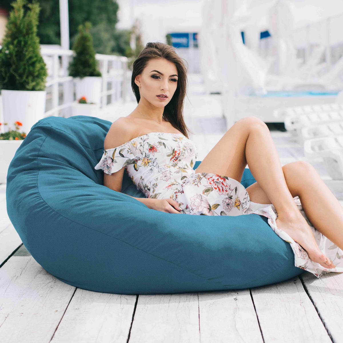 SITZSACK MIT FUßSTÜTZE Basic Oxford 2-tlg Sky M - Blau, Textil (80/120/80cm) - Dreamroots