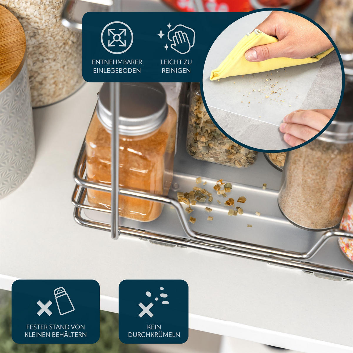 TELESKOP-GEWÜRZREGAL 2-stöckig Metall mit Einlegeboden verchromt - Chromfarben, Metall (21/23.5/28cm) - bremermann