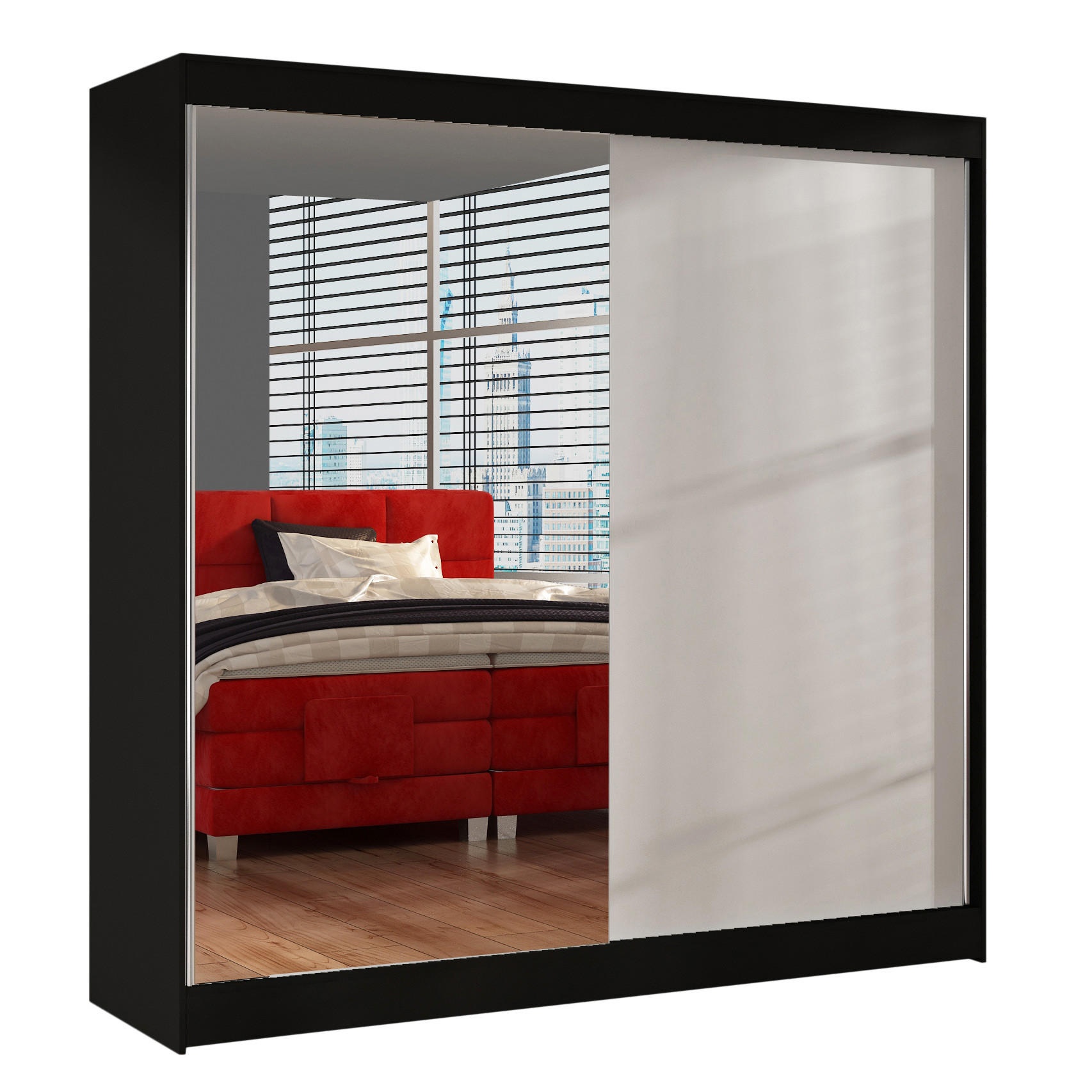 Sofnet Schwebetürenschrank Schwarz, Weiß 200x215x58 cm