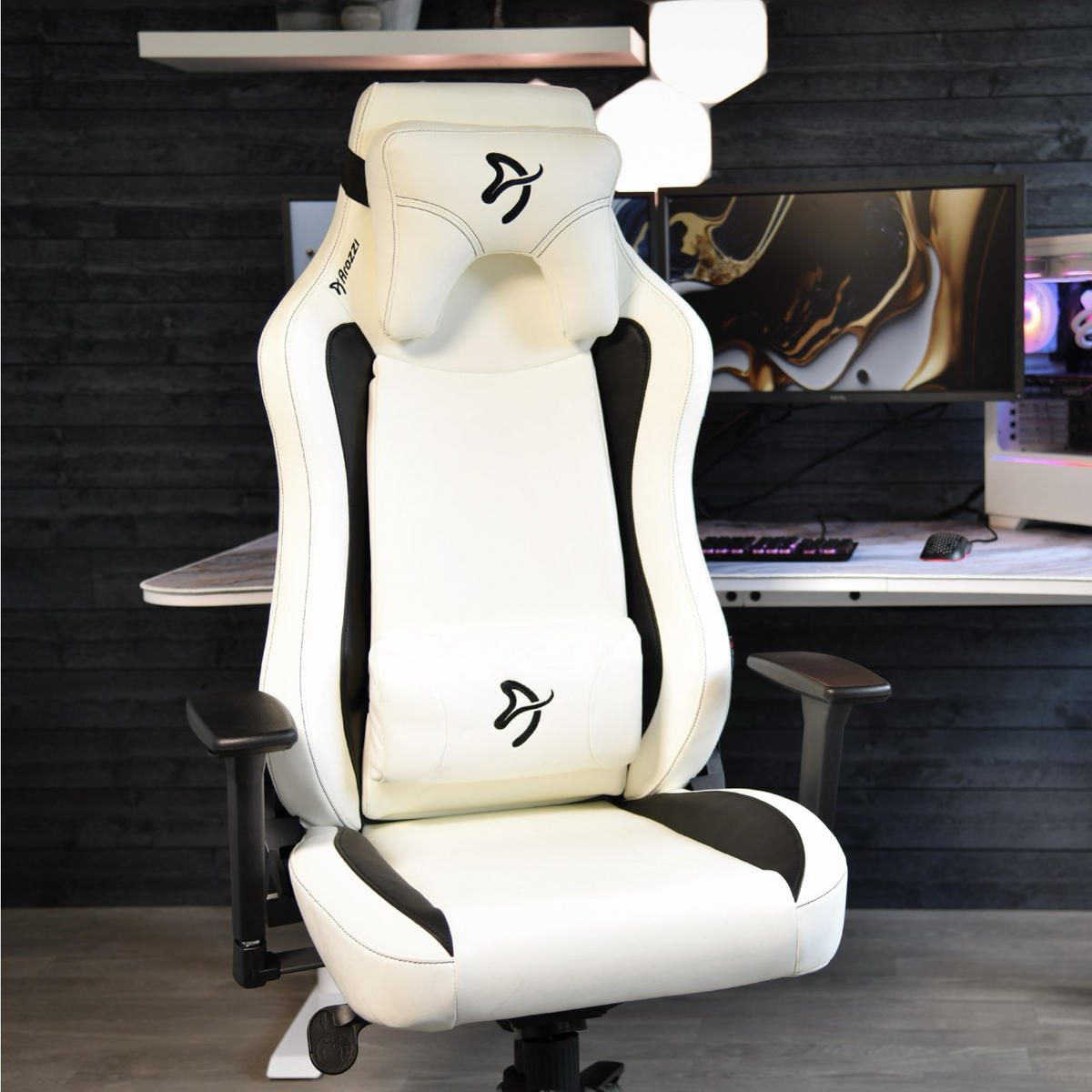 GAMINGSTUHL Vernazza SoftPU™ Weiß - Schwarz/Weiß, Kunststoff/Metall (68/135/50cm) - Arozzi