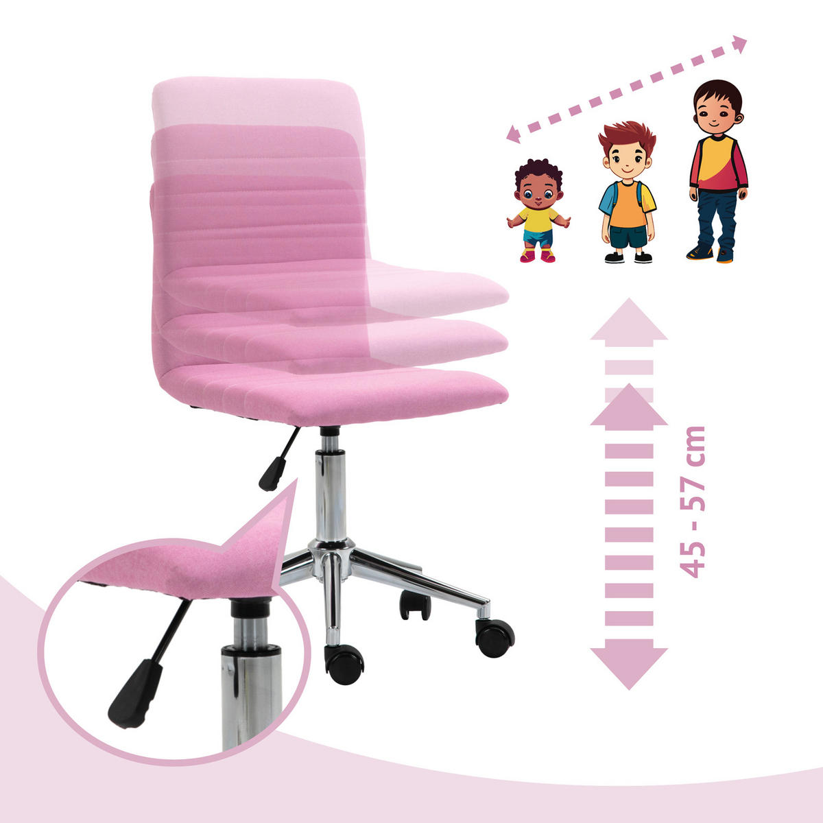 KINDERSCHREIBTISCHSTUHL LINUS Stoffbezug Pink - Silberfarben/Rosa, Textil (40/86/37.5cm) - SVITA