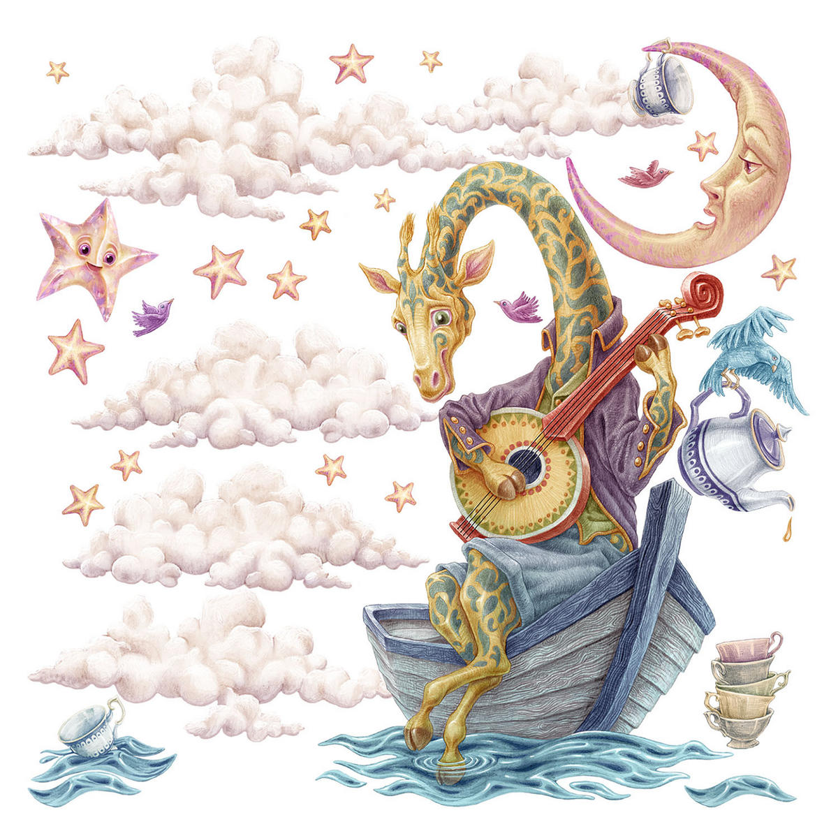 WANDAUFKLEBER 80x113cm - Pastellfarbene Tiere - Multicolor, Kunststoff (80/113/0.1cm) - Wallfluent