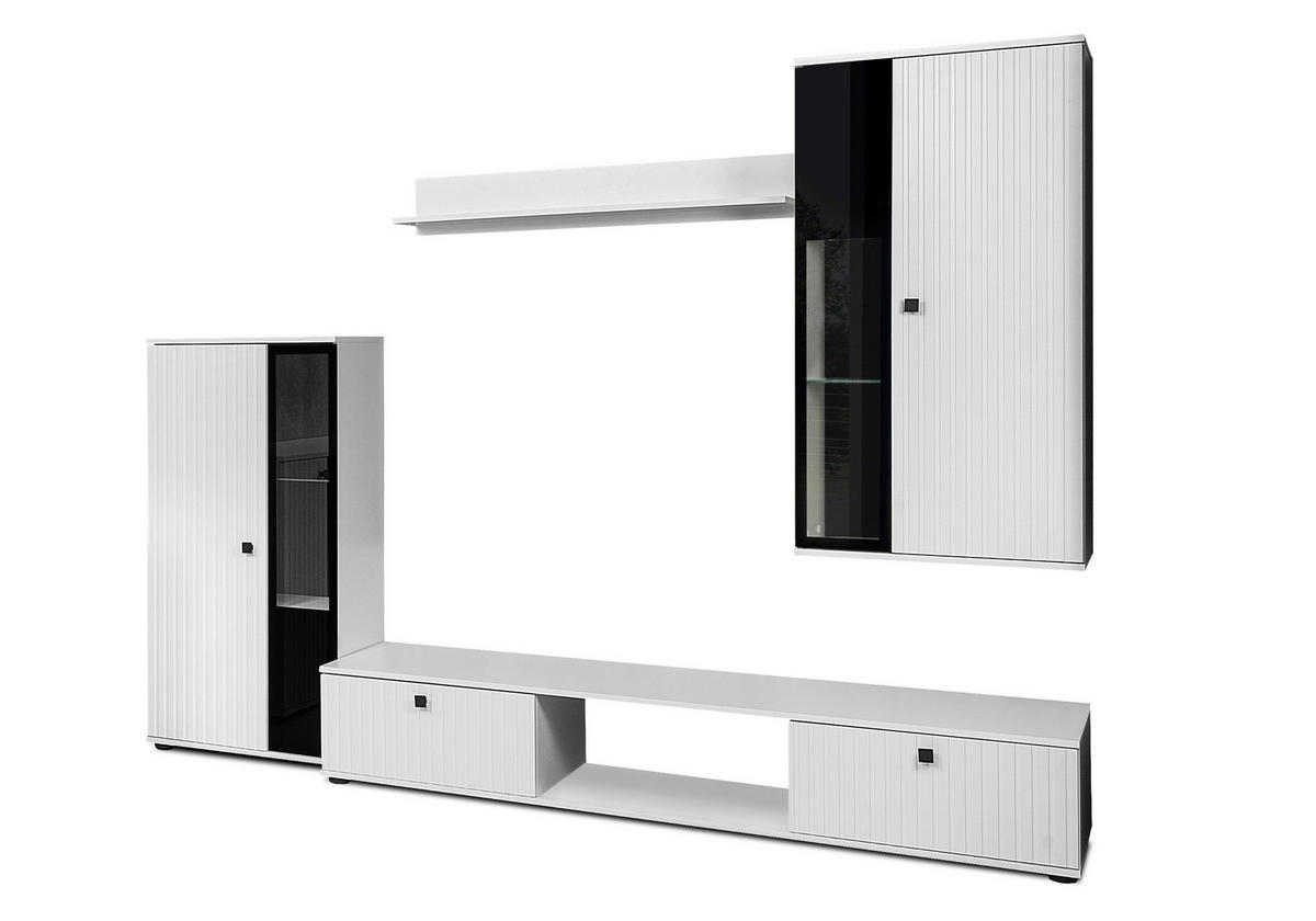 WOHNWAND Formilo Weiß 294/180/40 cm Hochwertige mit Lamellen - Weiß, Holzwerkstoff/Kunststoff (180/294/40cm) - AX Living