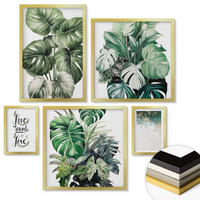 WANDBILDER 5er Set - 50x50 cm & 20x30 cm & 40x60 cm Goldrahmen - Blattpflanzen leben, lachen, lieben - Goldfarben, Kunststoff (40/60cm) - ArtPrintCave
